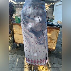 Blue with Purple Embroidered Floral Wrap Skirt-1X